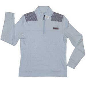 VINEYARD VINES Womens Small Light Blue Striped Shoulders 1/4 Zip SHEP SHIRT